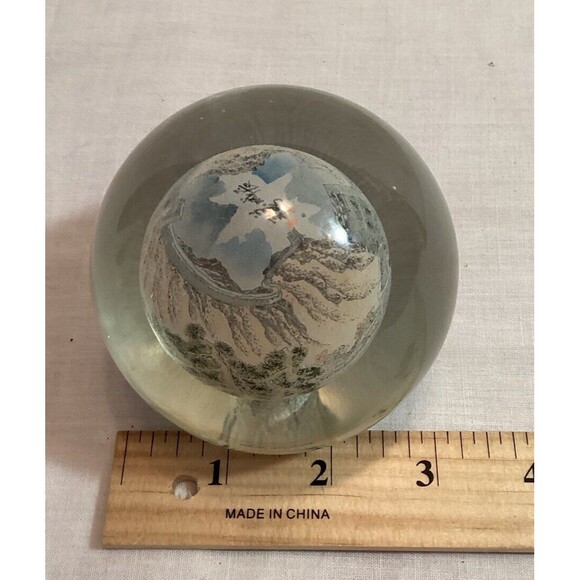 Reverse Painted Glass Sphere Ball Great Wall Of China Scene Hand Painted Signed - Picture 7 of 9